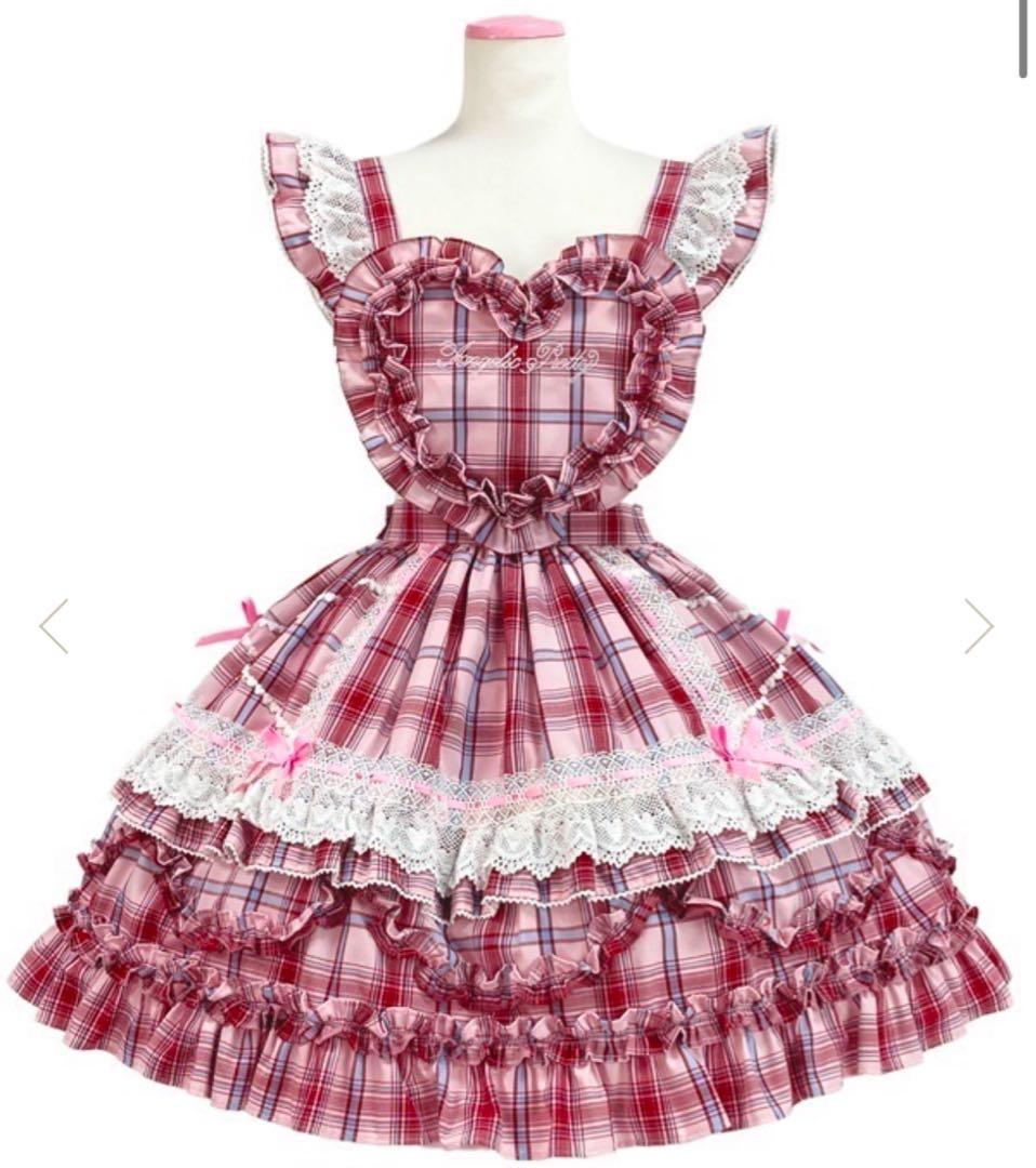 Angelic Pretty タータンチェック ハート胸あて付きスカート セット