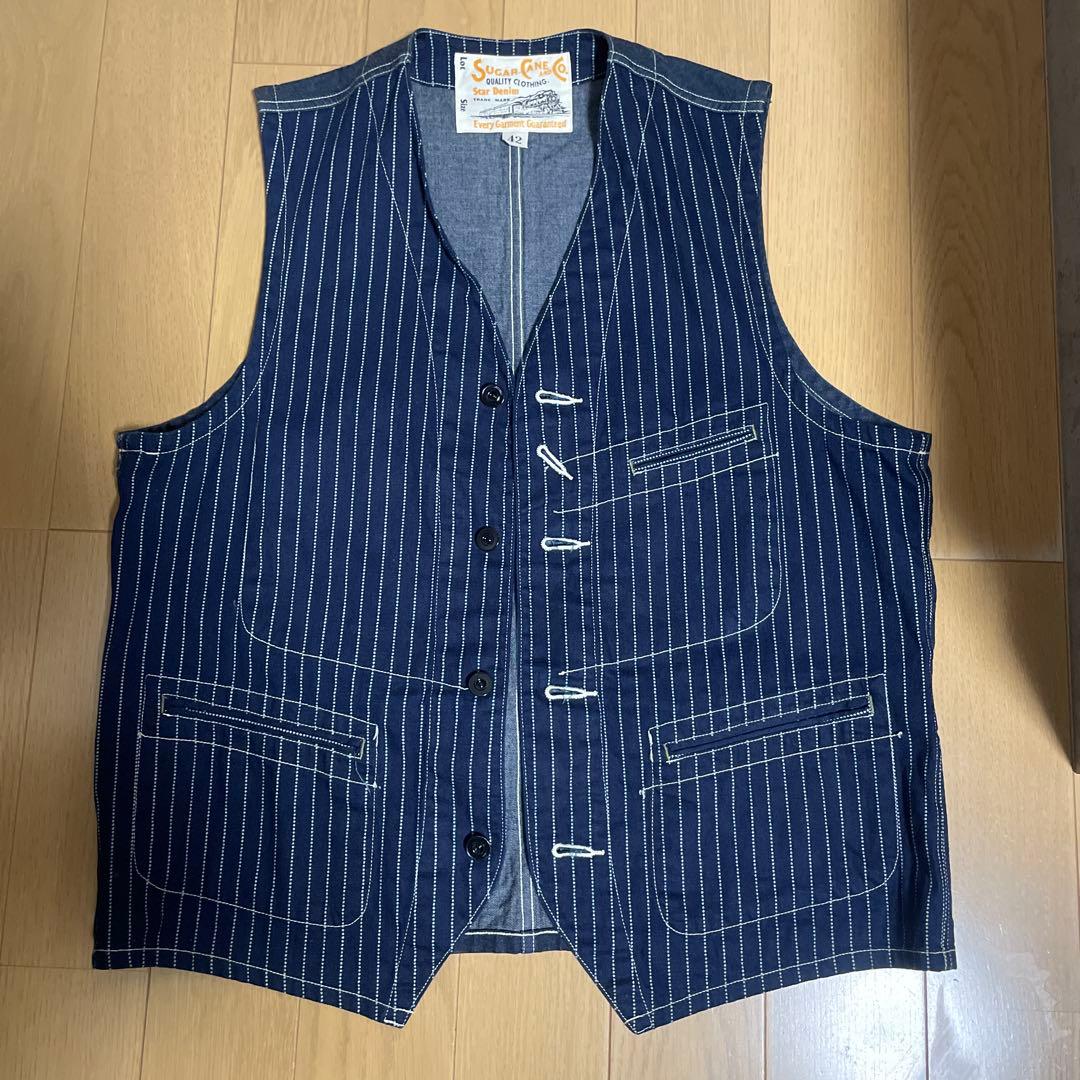 Sugar Cane & Co. 美品　ストライプデニムベスト 42 楽天市場】シュガーケーン SUGAR CANE ベスト 9oz. ウォバッシュ