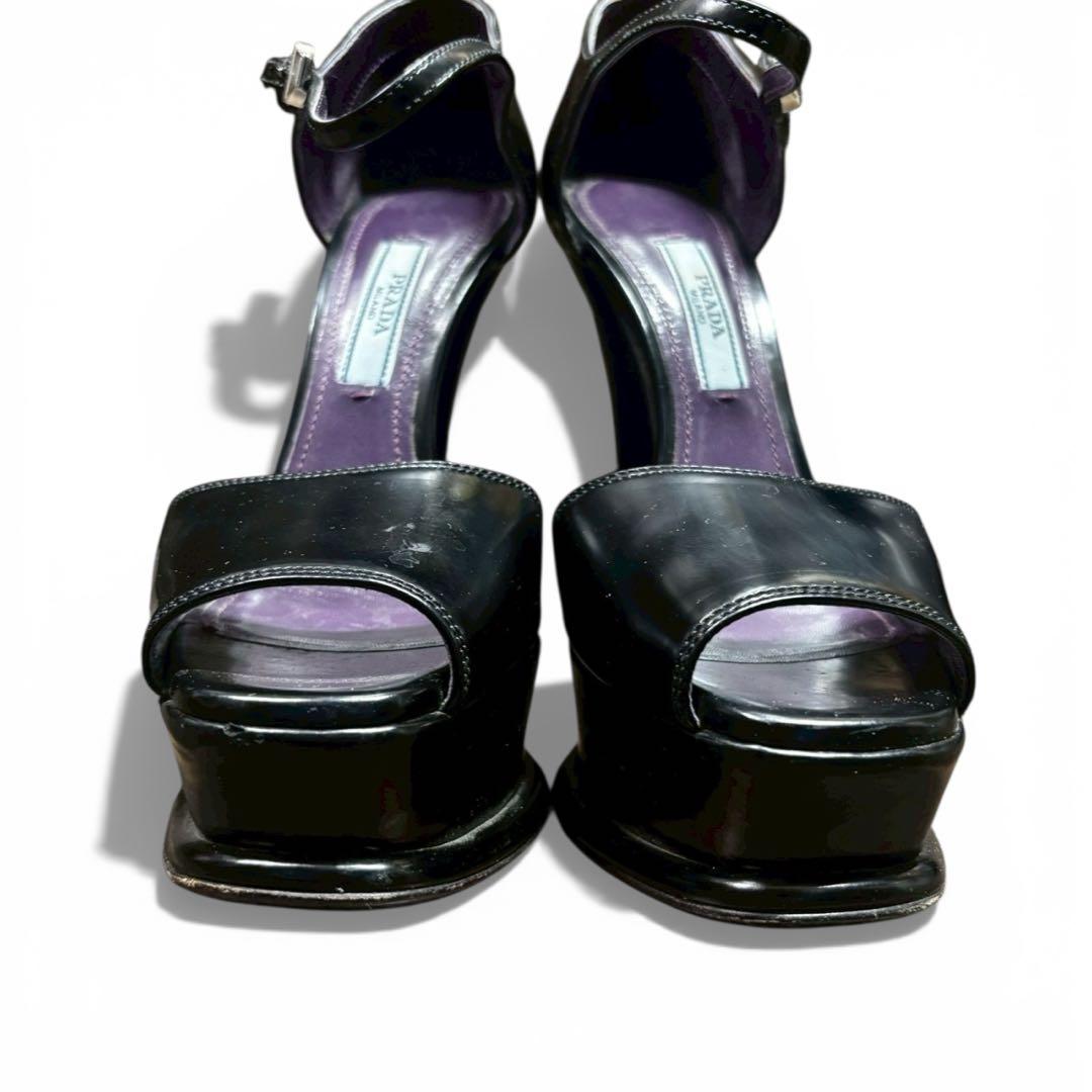 PRADA プラダ パテントレザー ヒールサンダル 黒 36 - メルカリ