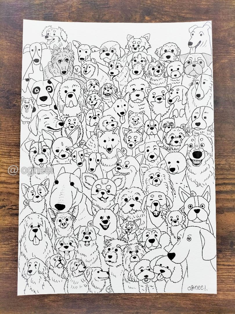 ま*る様 【第5弾　ワンちゃん大集合！】　ペン画　原画　一点もの　犬 リアル色鉛筆画【原画】NO.5 犬の絵 絵画 鳳雛色鉛筆画家 通販