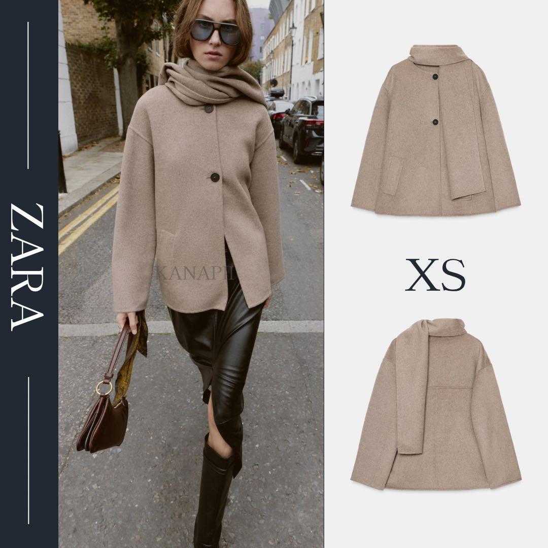 ZARA 【新品】ウールショートスカーフコート XS ミンク タグ付き 新品 ZARA ウール ショートスカーフコート XS ミンク - メルカリ