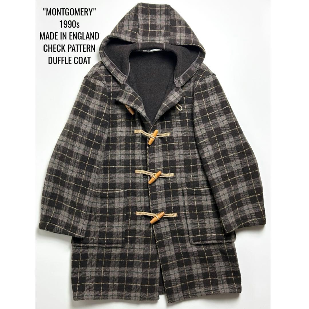 90s【美品】モンゴメリーバイチベット/チェック柄ダッフルコート/英国製/古着 モンゴメリーバイチベットダッフルコート 英国製 古着 裏地チェック総