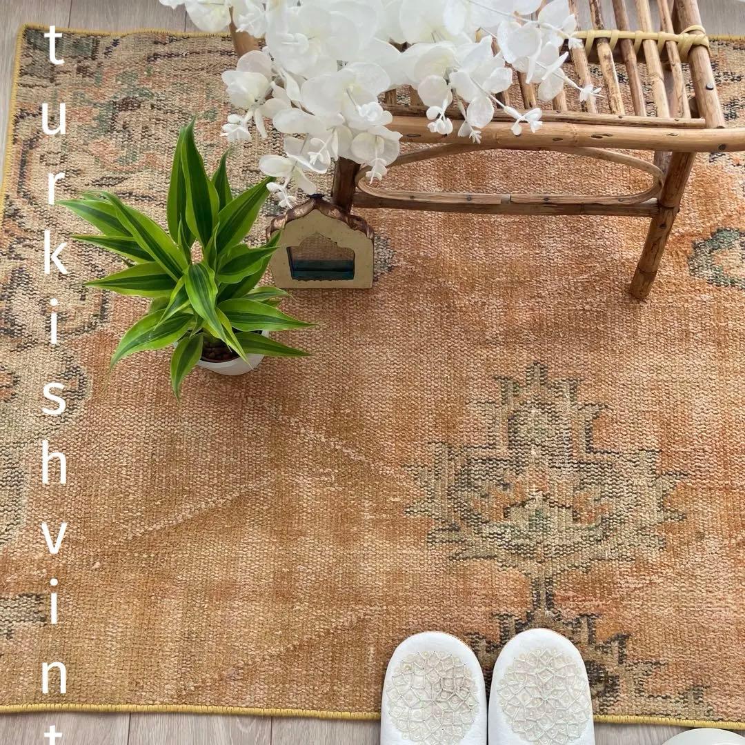 オレンジイエロー80×126グリーン　accentrug トルコヴィンテージラグ 楽天市場】ヴィンテージ オーバーダイドラグ マスタードイエロー 194