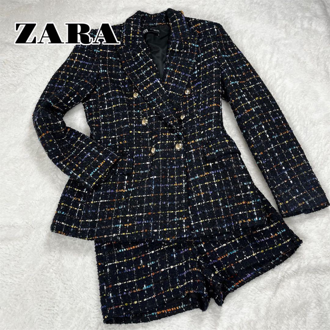 ZARA(ザラ) ツイードセットアップ ジャケット パンツ ブラック M