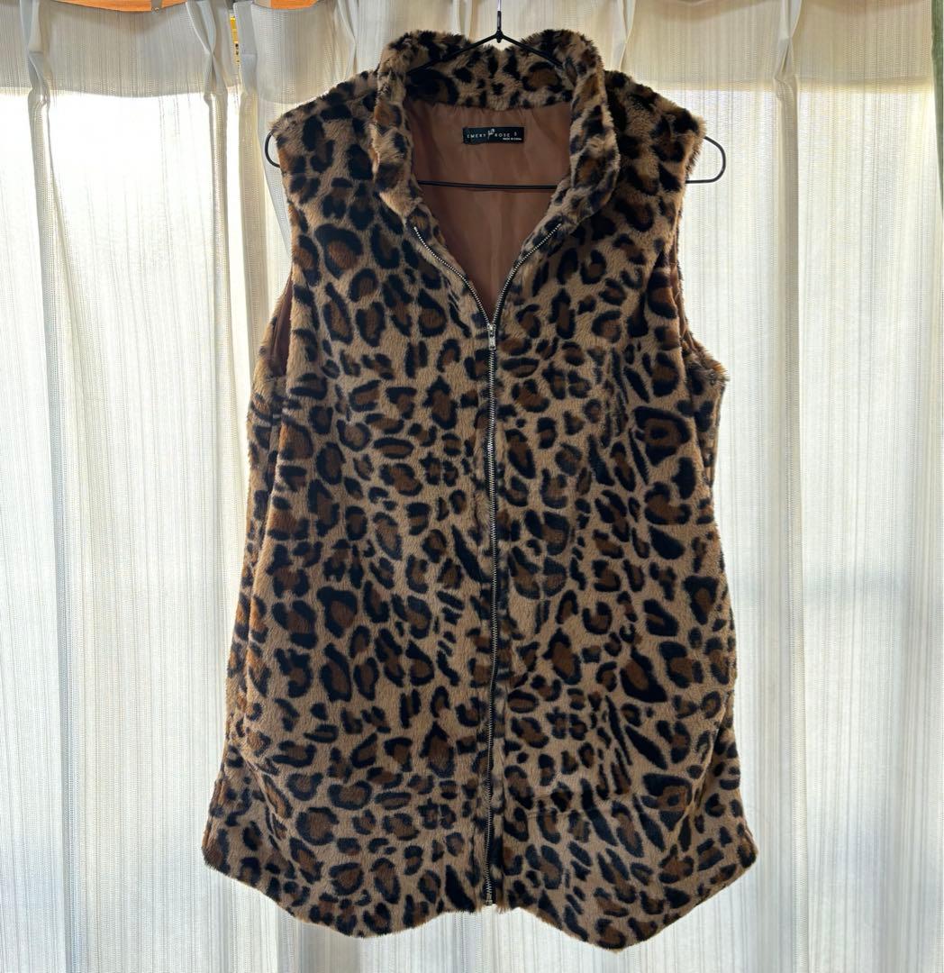 ヒョウ柄 ファーベスト ジップアップ レオパード アニマル柄 ジレ
