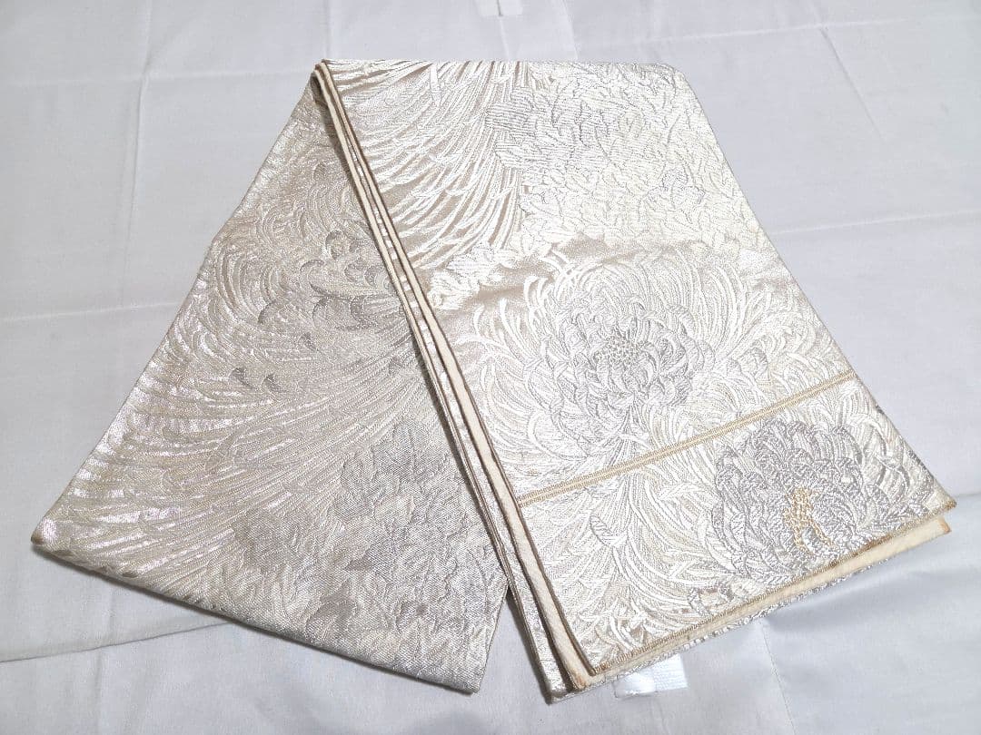 A◇着物くつろぎ 乱菊模様 金銀糸 白 六通 正絹 フォーマルな袋帯