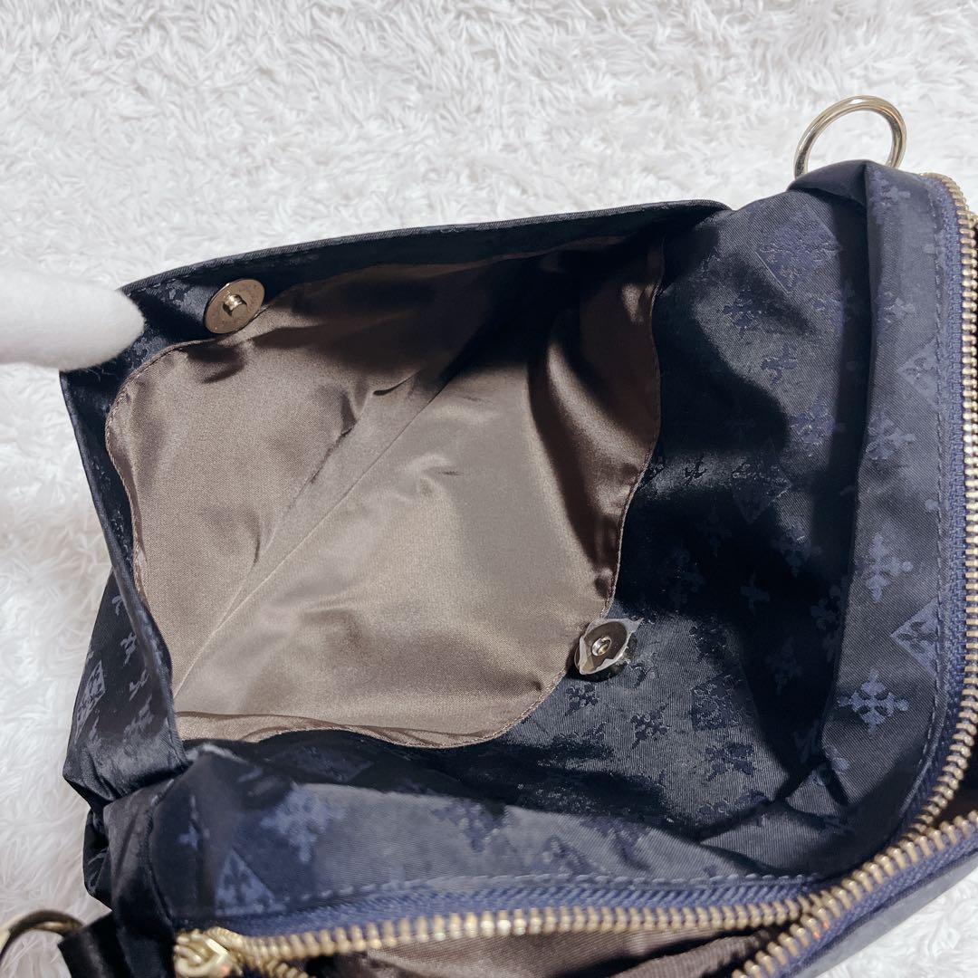 未使用品✨russet ショルダーバッグ モノグラム 総柄 紺 ロゴ金具 保存