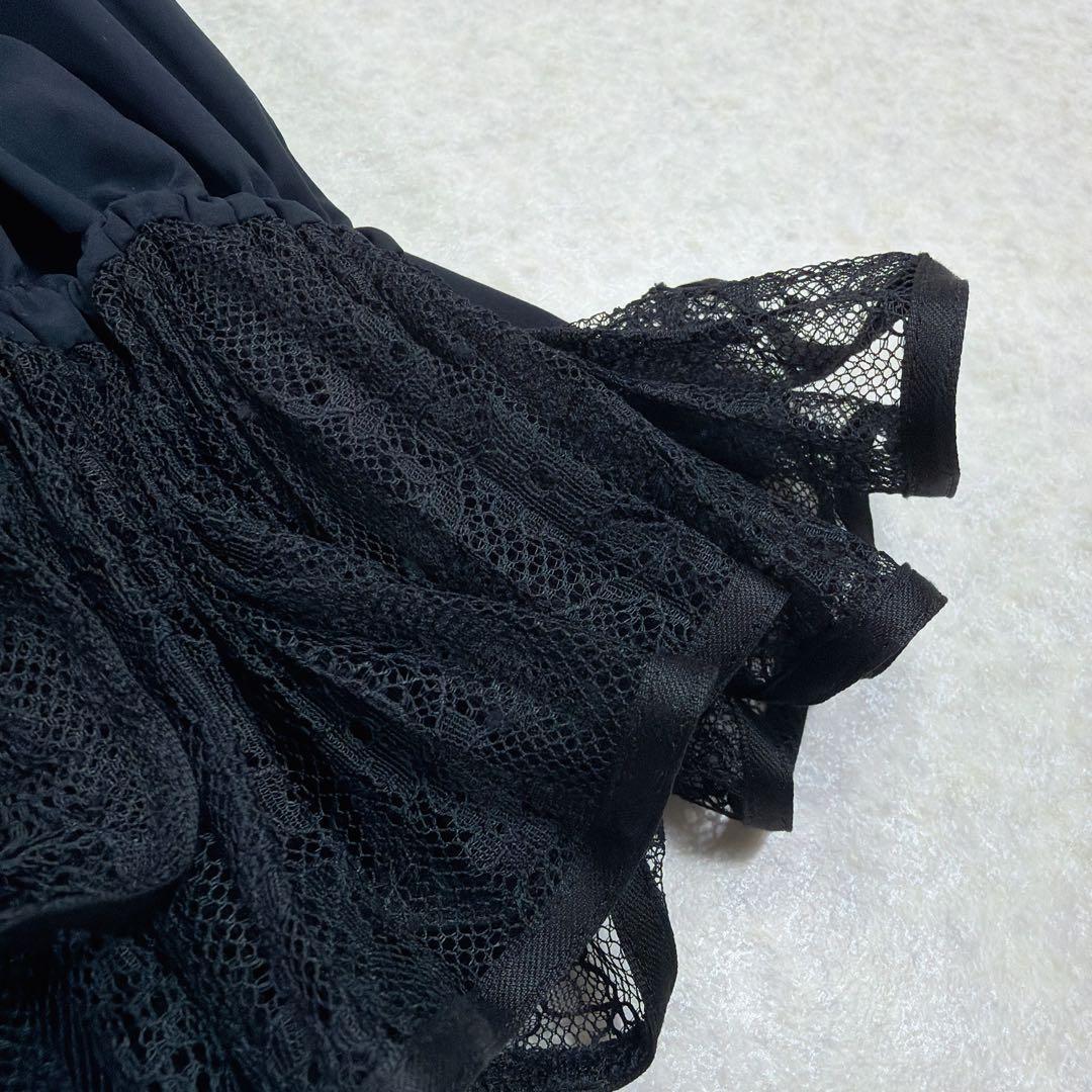 ユナイテッドアローズ レースプリーツ フリル ブラウス ネイビー