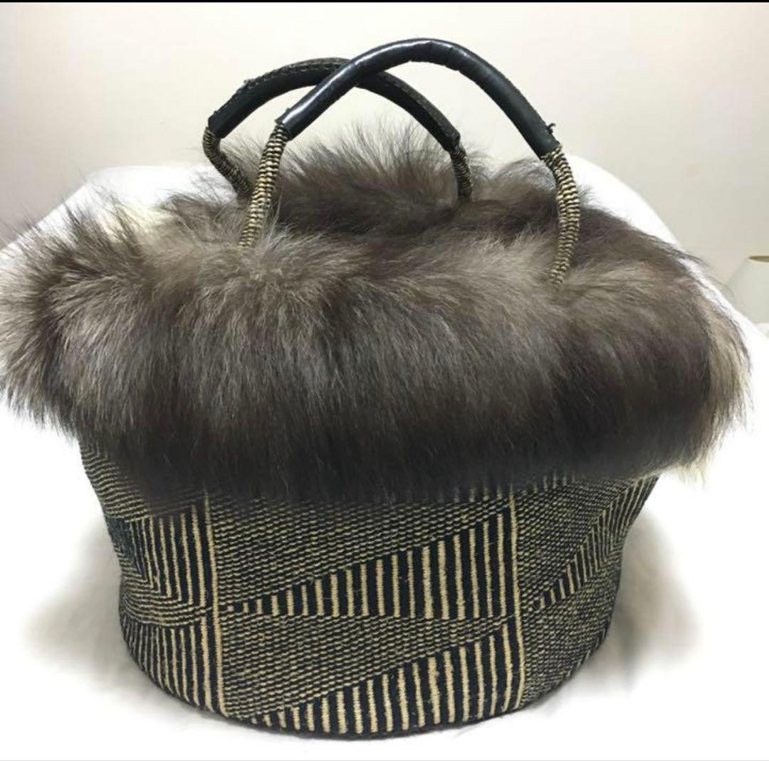 幾何学模様のファー付きかごバッグ ファーカゴバッグL | AS KNOW AS オンラインショップ