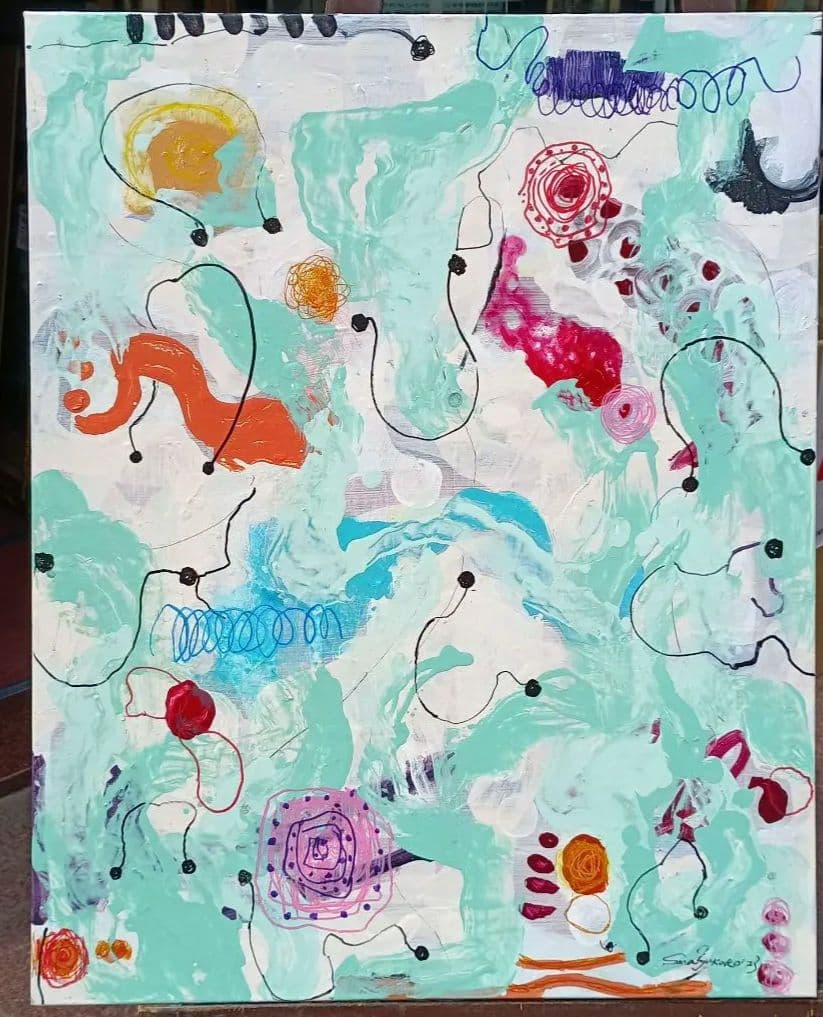 サラユカコ　榊原由香子　約20号アクリル　ティファニーブルーの誘惑 サラユカコ 榊原由香子 約20号アクリル ティファニーブルーの誘惑