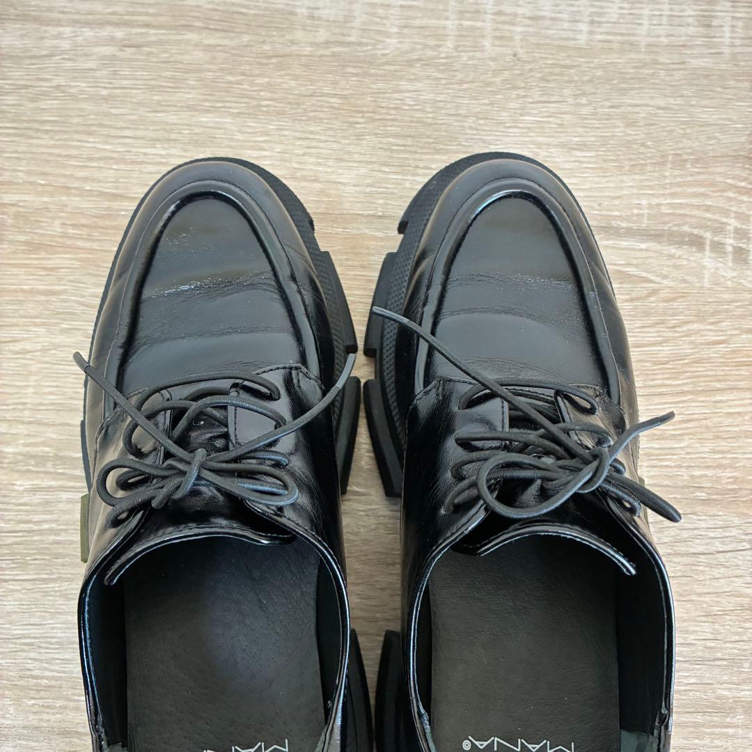 MANA マナ 23.5cm レースアップ ローファー 厚底 ブラック