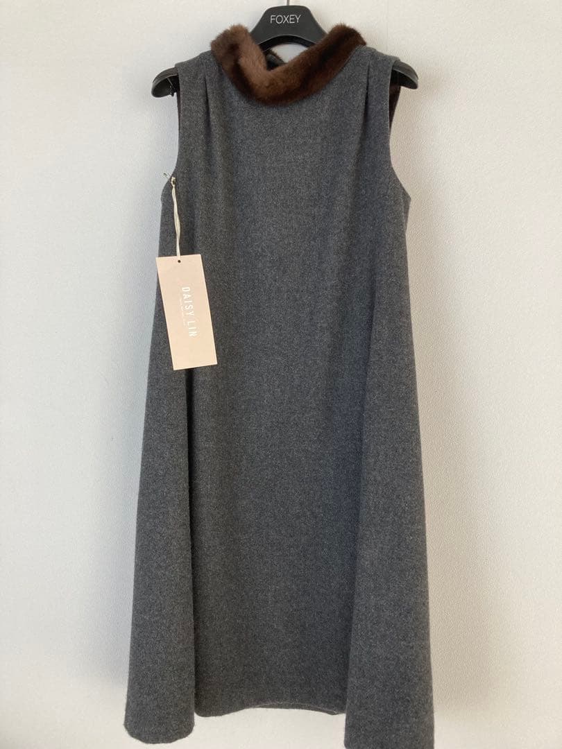 FOXEY ミンク襟付きノースリーブ ワンピース 38 titivate（ティティベイト） ワンピース レースつけ襟付ノースリーブ