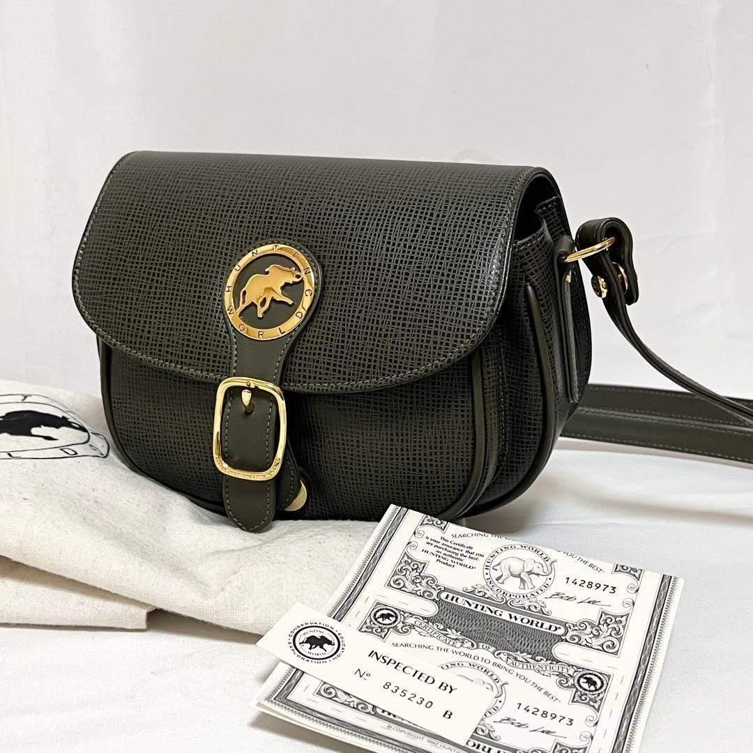 ハンティングワールド ショルダーバッグ レザー グリーン 未使用品