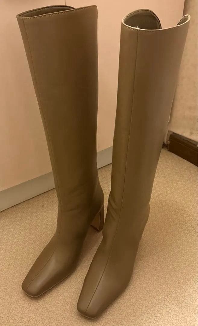 polaura ロゴジップスクエアトゥロングブーツ M 24㎝ - メルカリ