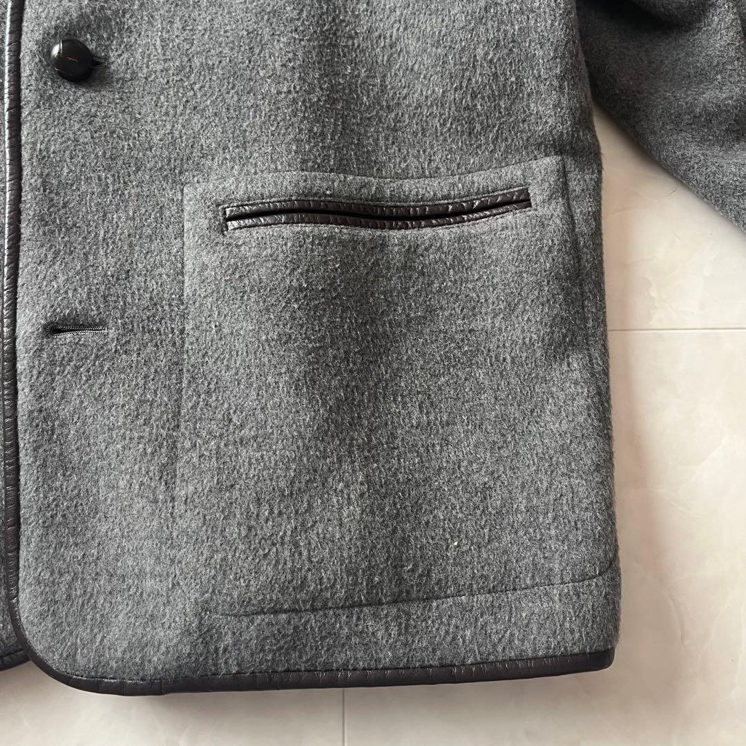 マドモアゼルノンノン ウールコートジャケット くるみボタン グレー