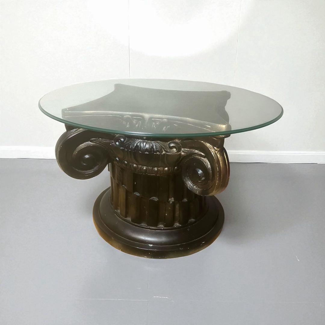 古代イオニア式 ガラス天板テーブル 特徴的な柱デザイン ロココ調　アンティーク ロココ調 ラウンドコンソール｜おしゃれな家具通販【輸入家具屋さん.com】