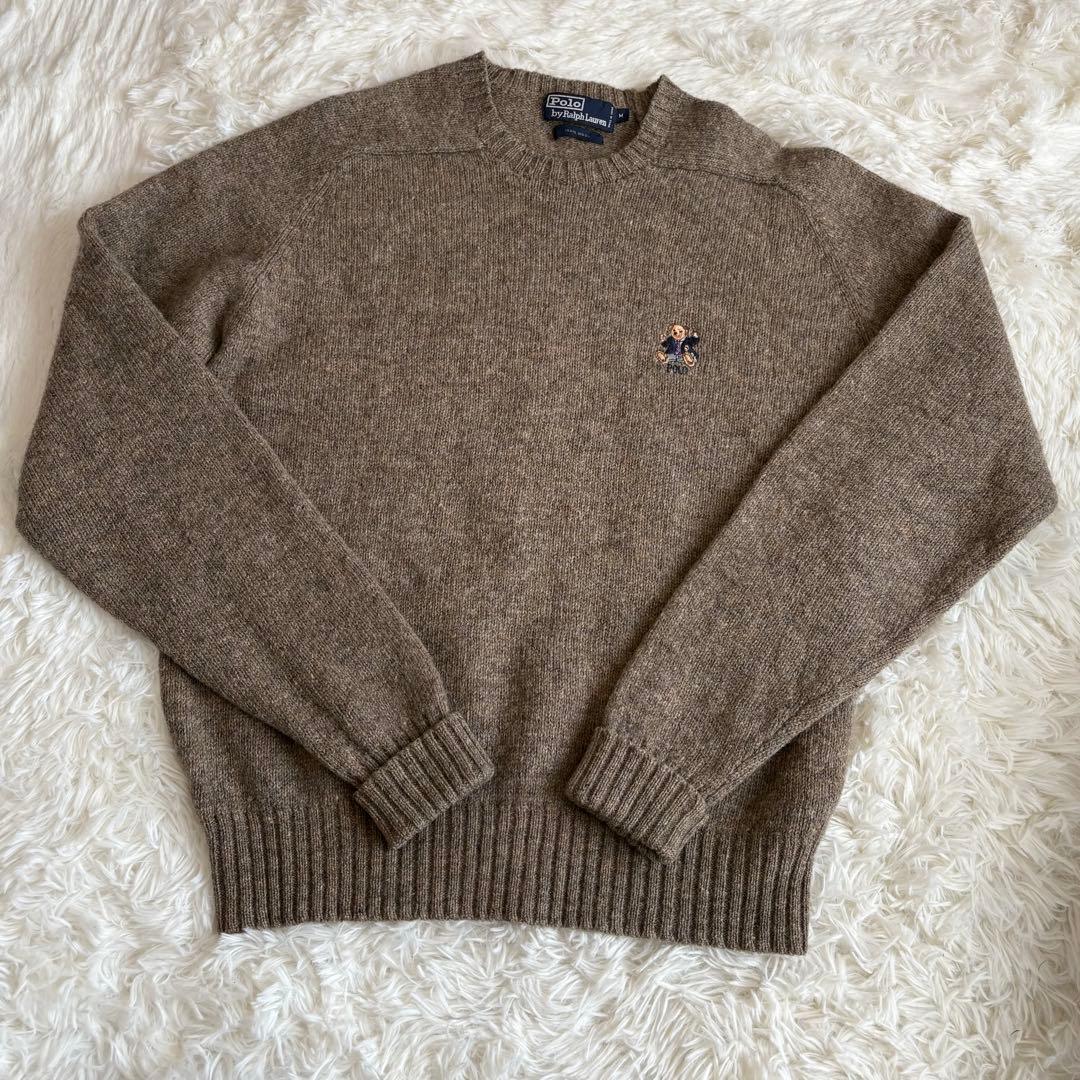 極美品 ポロベア ラルフローレン 90's ウールセーター ニット 茶