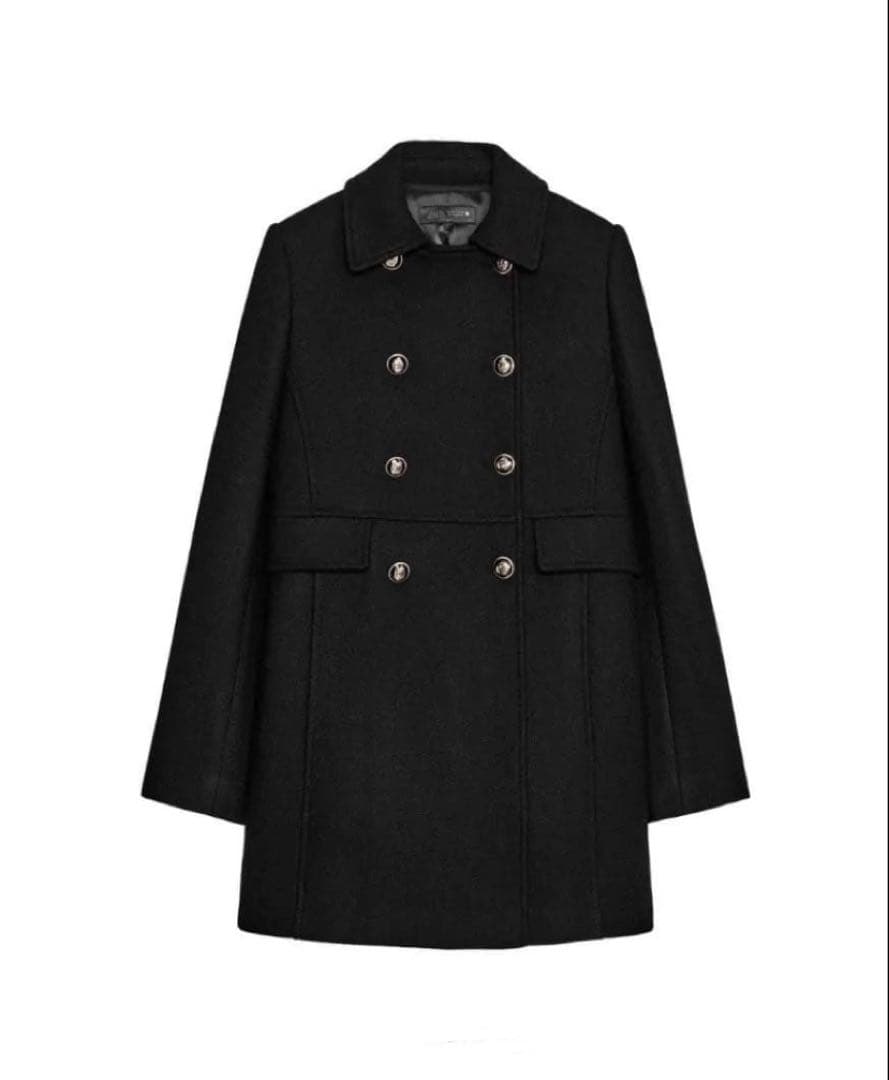 【新品未使用タグ無し✨】ZARA ウールダブルブレストコート BLACK M ZARA】ウール混ダブルブレストコート ブラック | 6798/041/800 (ZARA