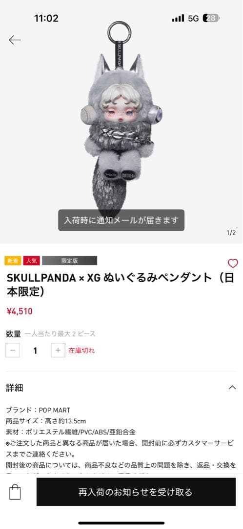 SKULLPANDA x XG ぬいぐるみペンダント SKULLPANDA × XG ぬいぐるみペンダント（日本限定） - POP MART (Japan)