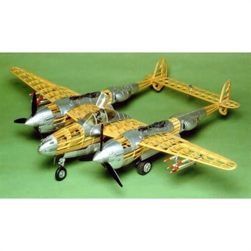 Guillow社のバルサフライングモデル ロッキードP-38 Lightning Amazon.com: Guillow's Lockheed P-38 Lightning Model Kit Black