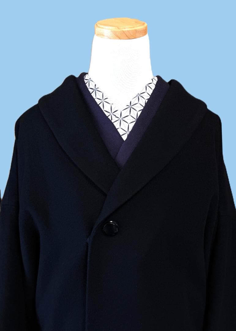 撫松庵　アンゴラ混ファー付きウール着物コート　黒　裄丈７３.５　身丈１０７ 撫松庵 アンゴラ混ファー付きウール着物コート 黒 裄丈73.5 身丈