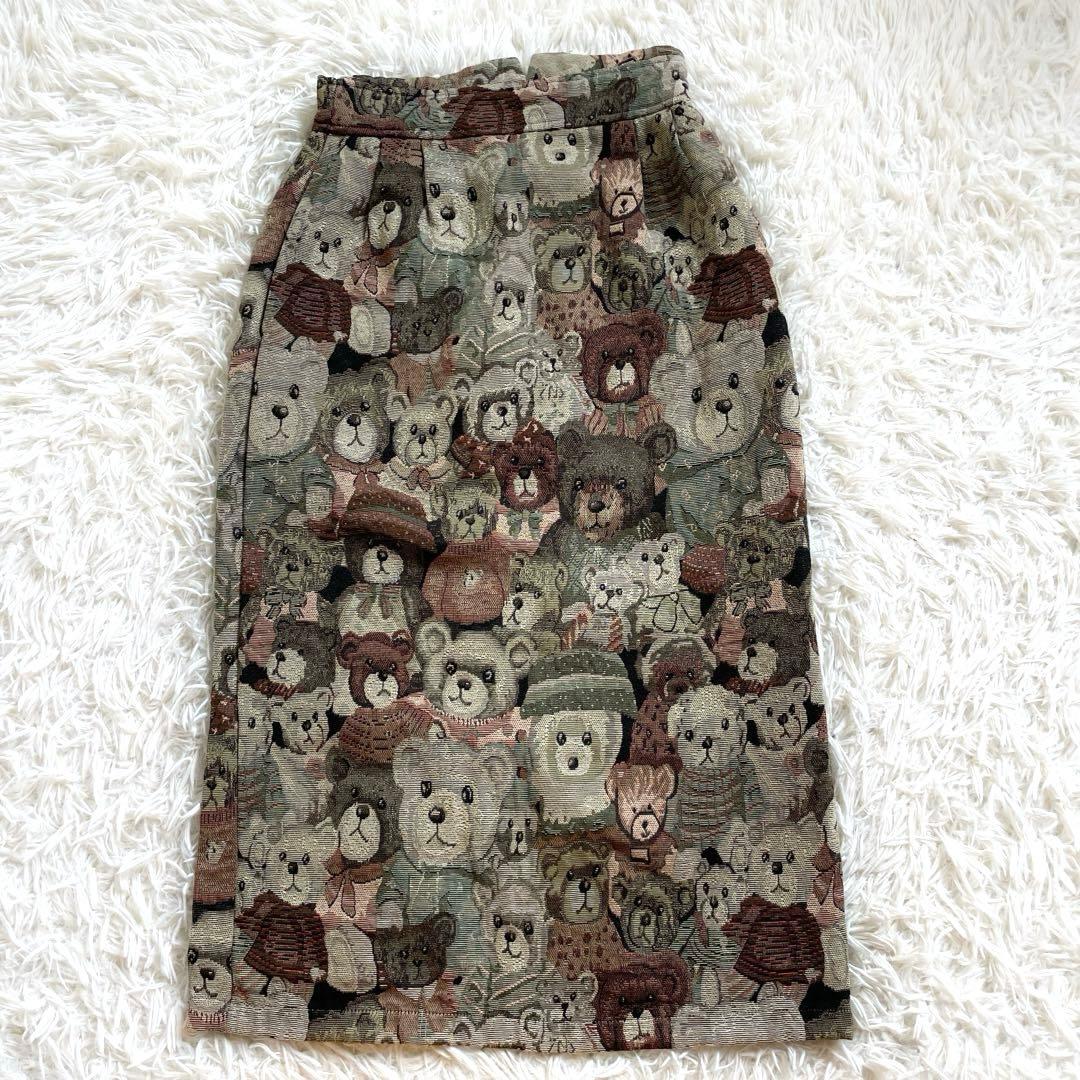 ゴブラン織り くまがいっぱいスカート 総柄 Mサイズ クマ 可愛い〜ʕ•ᴥ
