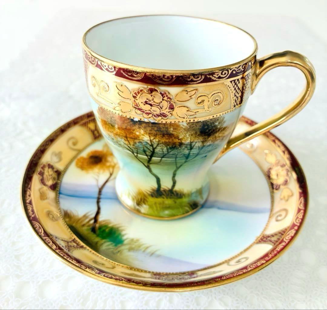 オールドノリタケ カップとソーサーセット　M印　ハンドペイント　アンティーク オールドノリタケ カップとソーサーセット M印 ハンドペイント