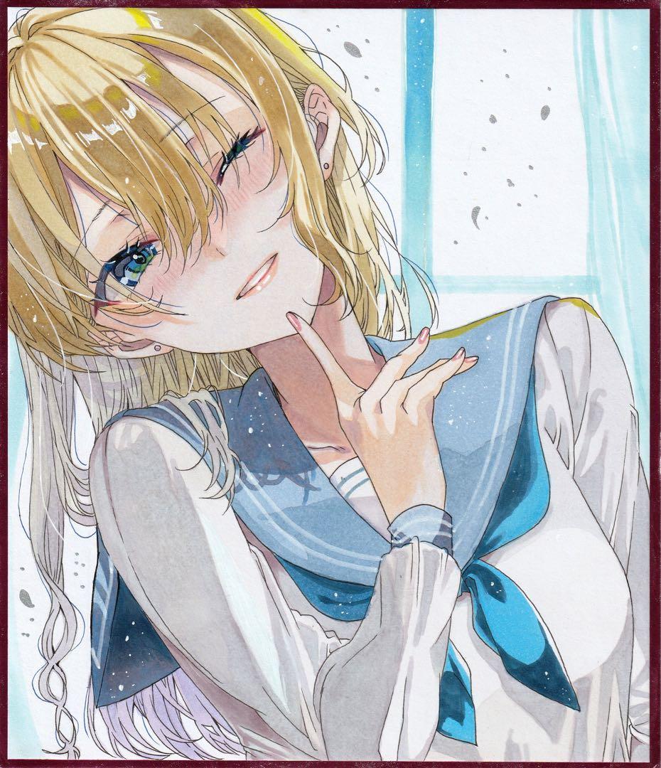 f*X様 アナログイラスト 手描きイラスト 色紙 ブルーホワイト f*X様 アナログイラスト 手描きイラスト 色紙 ブルーホワイト