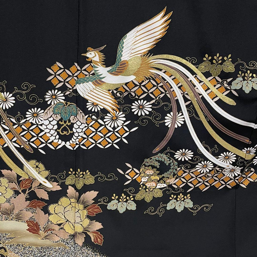 D709 黒留袖 鳳凰 牡丹 金駒刺繍 正絹 着物袷 極美品 - メルカリ