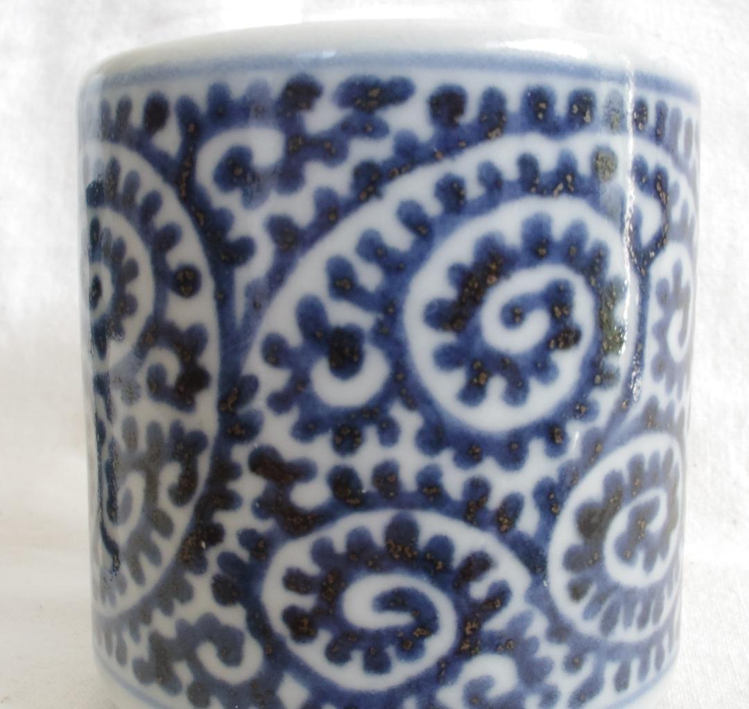 筒茶碗 染付 タコ唐草 古伊万里 江戸期 ☆画像⑧⑨、欠けx2