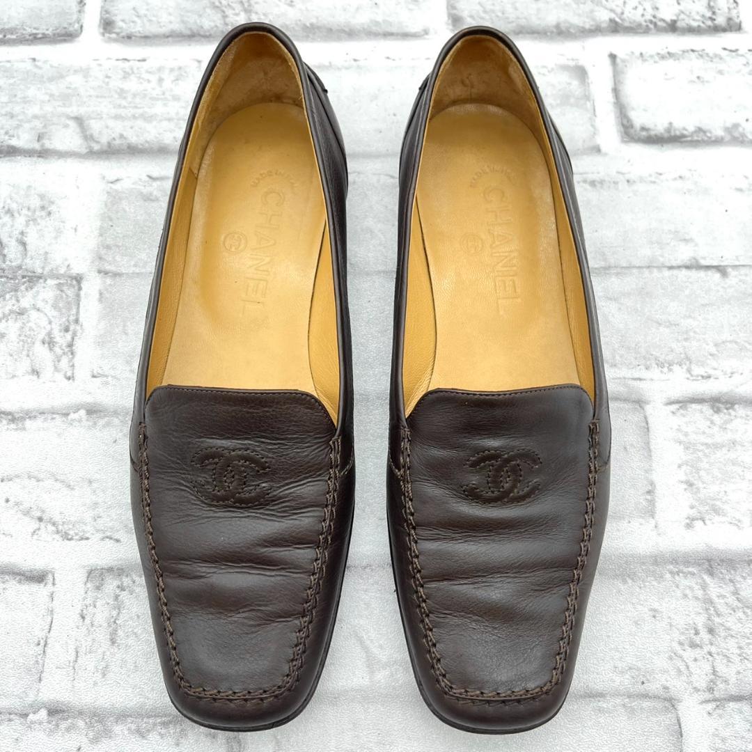 美品 シャネル パンプス ココマーク ロゴ金具 ブラック 23.5cm