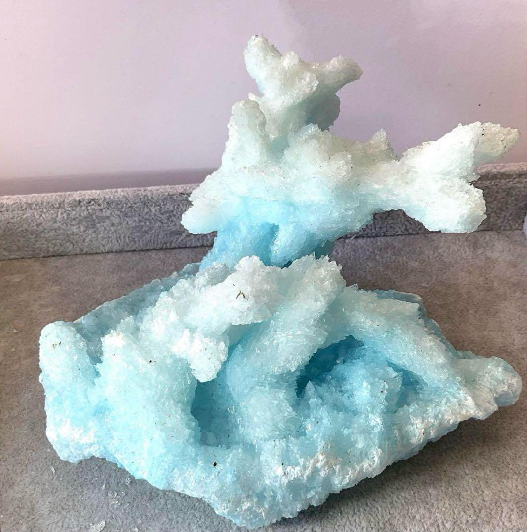 T991-2アクアマリン水晶結晶 原石ジオードクラスター 天然石