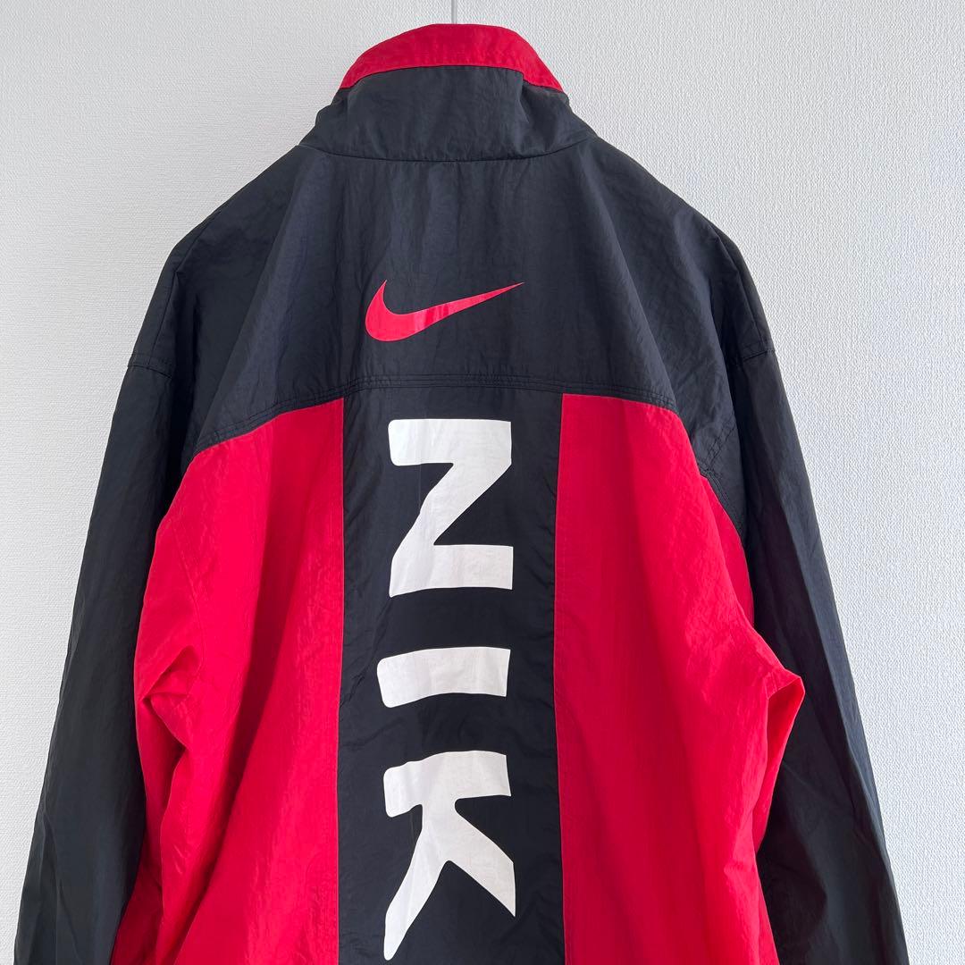 90s NIKE ナイキ ナイロンジャケット 赤×黒ブレッドカラーKID'S L
