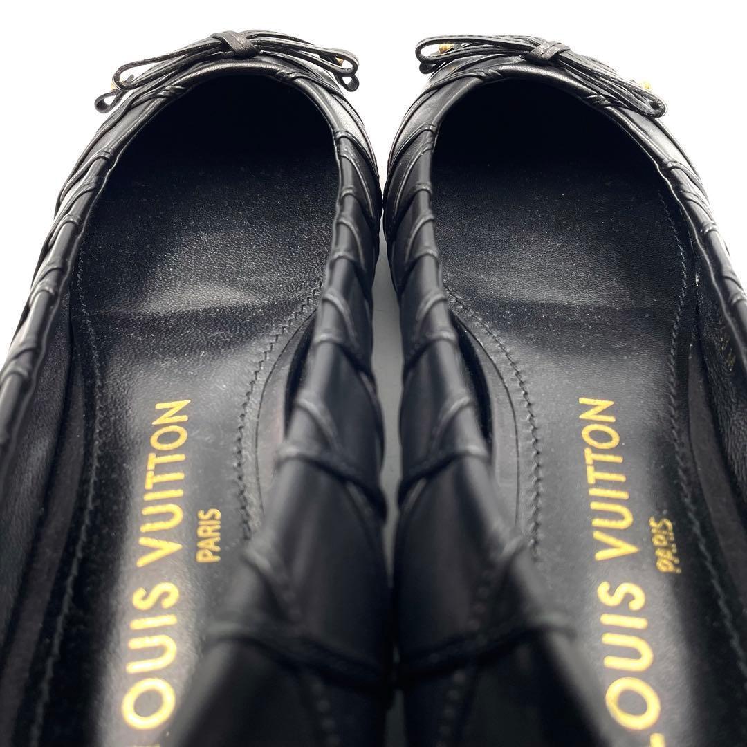 《未使用級》ルイヴィトン フラット リボン パンプス レザー 黒系 36 1/2