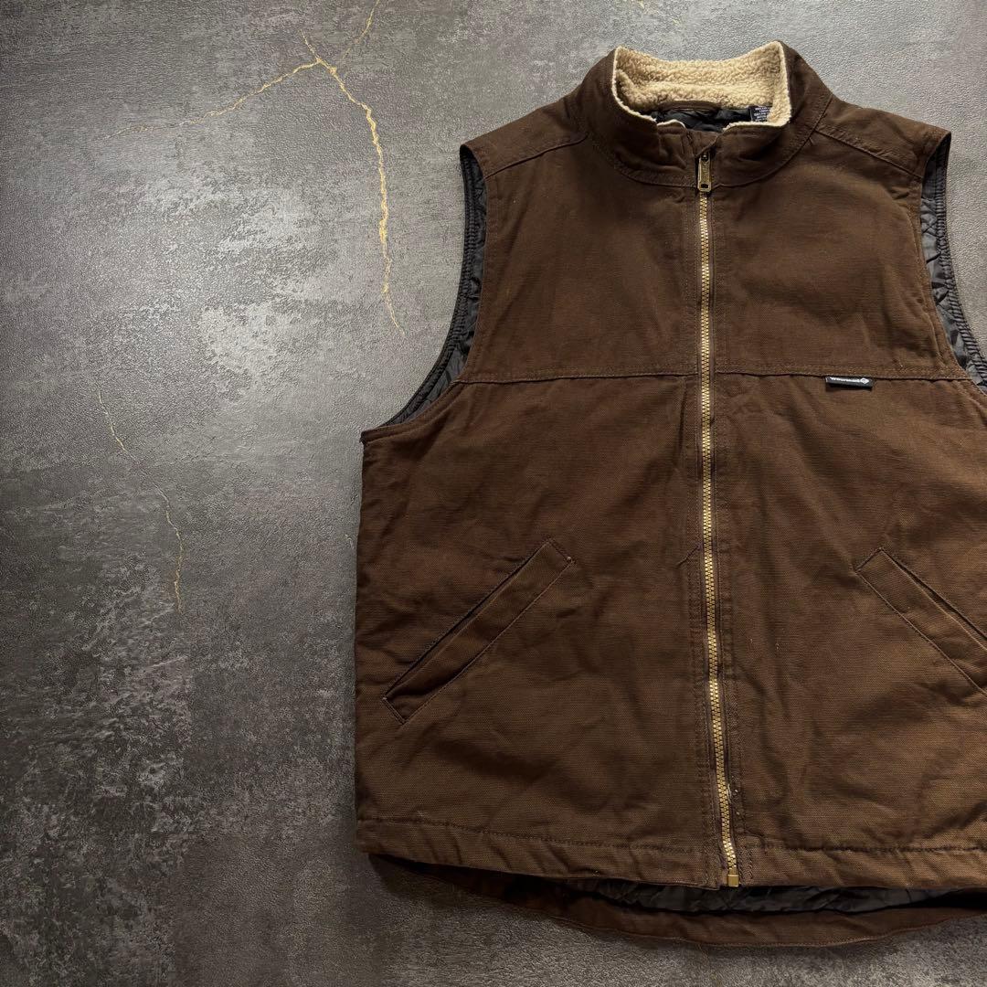 WOLVERINEダックベスト襟ボア茶ブラウンキルティングライナー短丈古着M