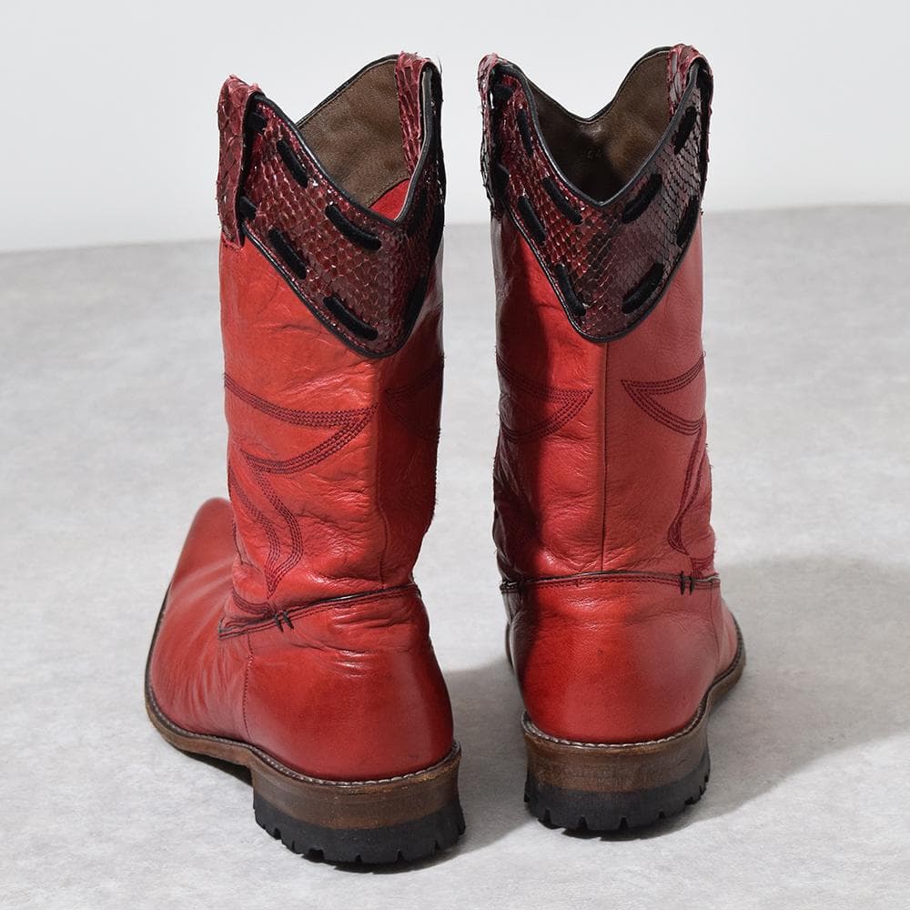 平成 y2k IZREEL ヘビ革 パイソン レザー ウエスタンブーツ 赤 44