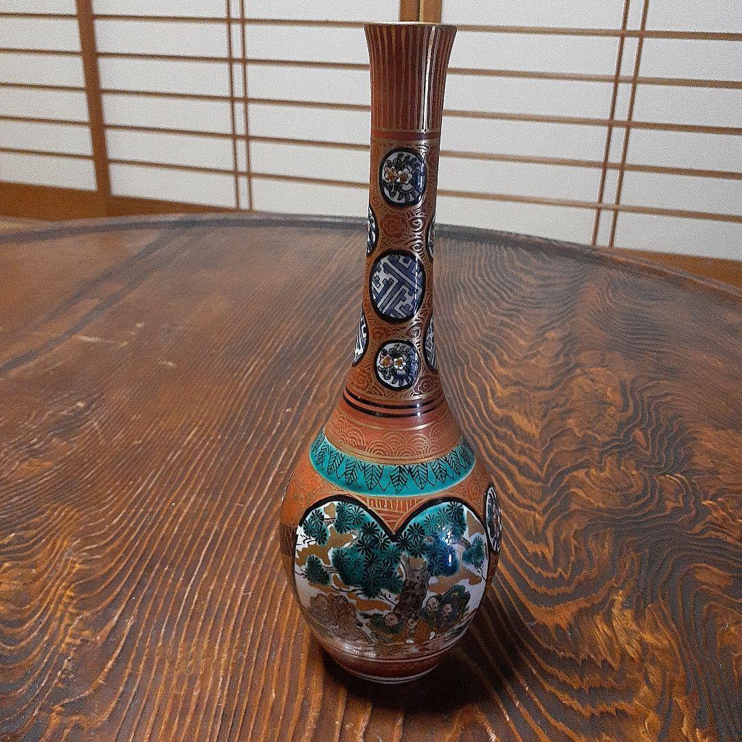 幕末～明治期九谷焼花瓶 九谷焼 【故物】伝統工芸九谷焼 12号花瓶 本金割取 中田錦峰作 / 細字