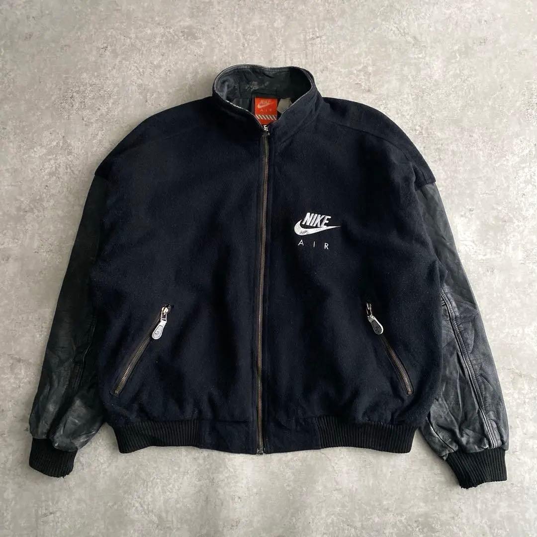 名作 90s NIKE 味アリ ウール×レザー スタジャン オール ブラック 黒