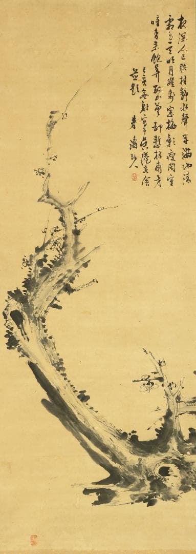春涛散人「墨梅図」掛軸 肉筆 絹本 春涛散人「墨梅図」掛軸 肉筆 絹本