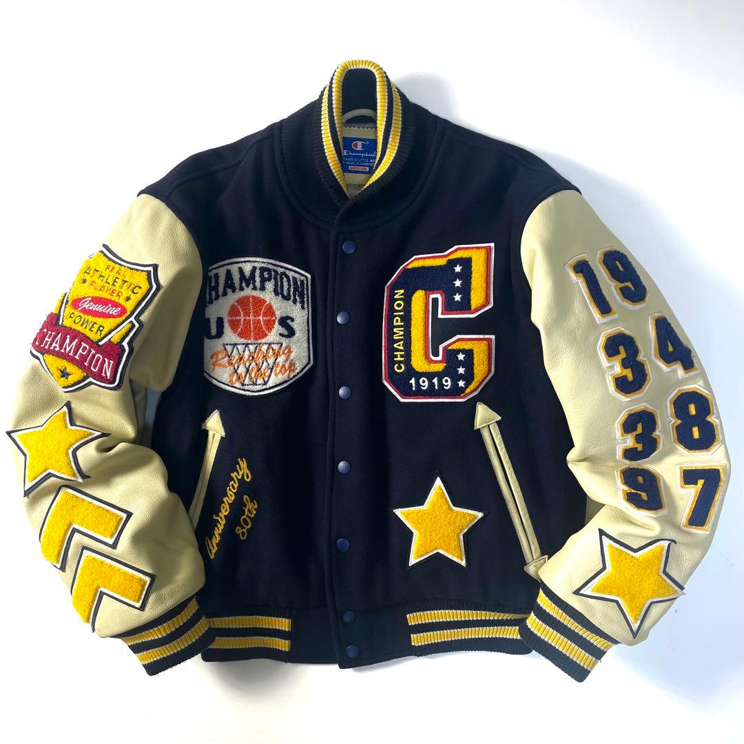 希少 200着 限定 チャンピオン フルデコ 袖革 スタジャン M - メルカリ
