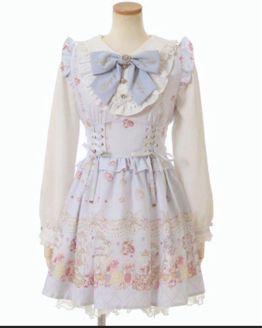 LIZLISA Romantic Cosmetics柄ワンピース リズリサ 水色 - メルカリ