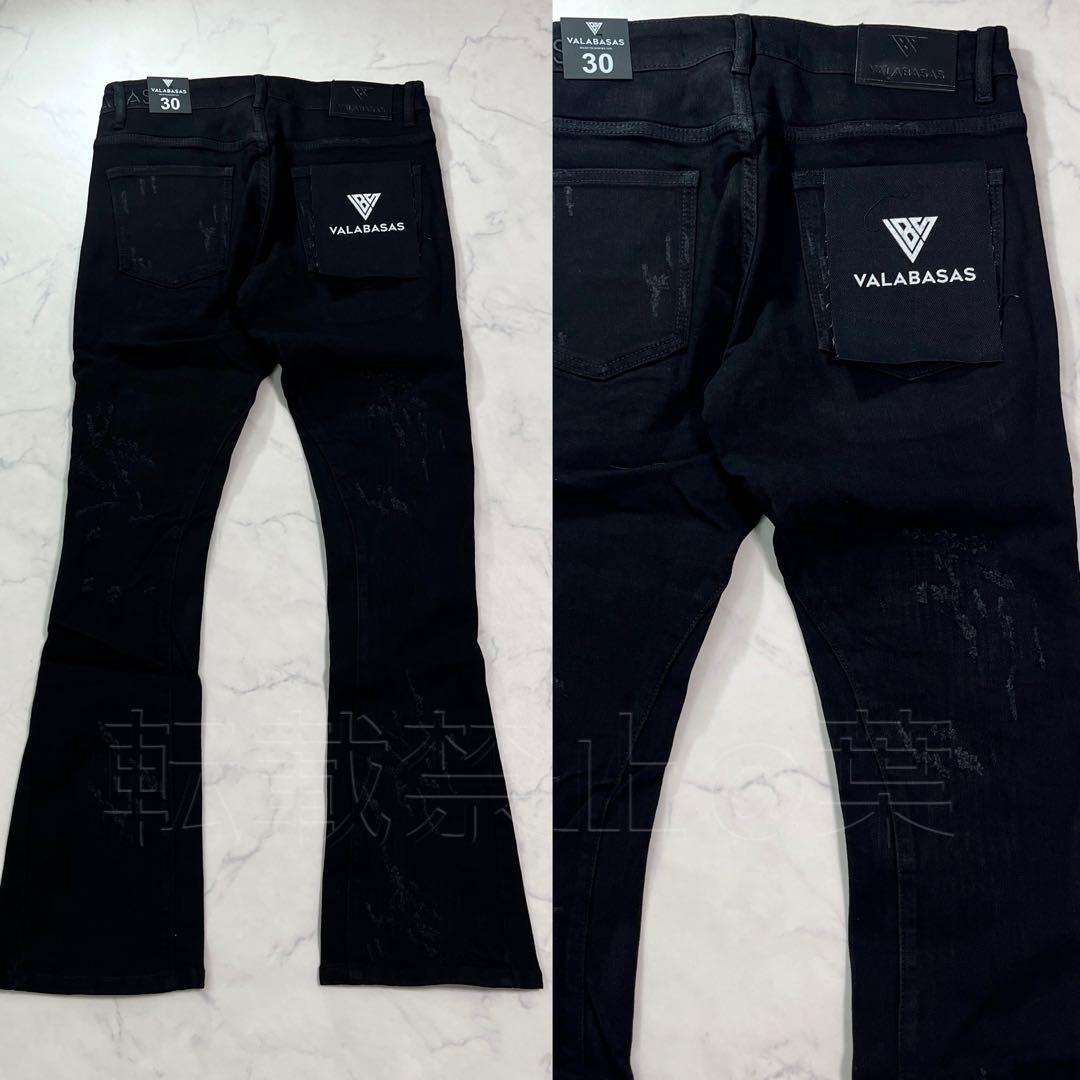 新品バラバサスvalabasas スキニーフレアデニム ブラック ダメージ 30