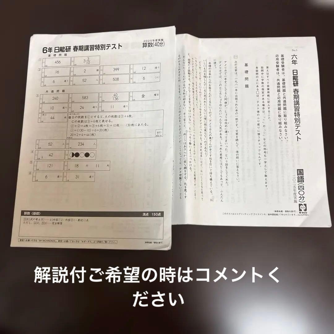 日能研 2025年 6年生 春期講習テスト - メルカリ