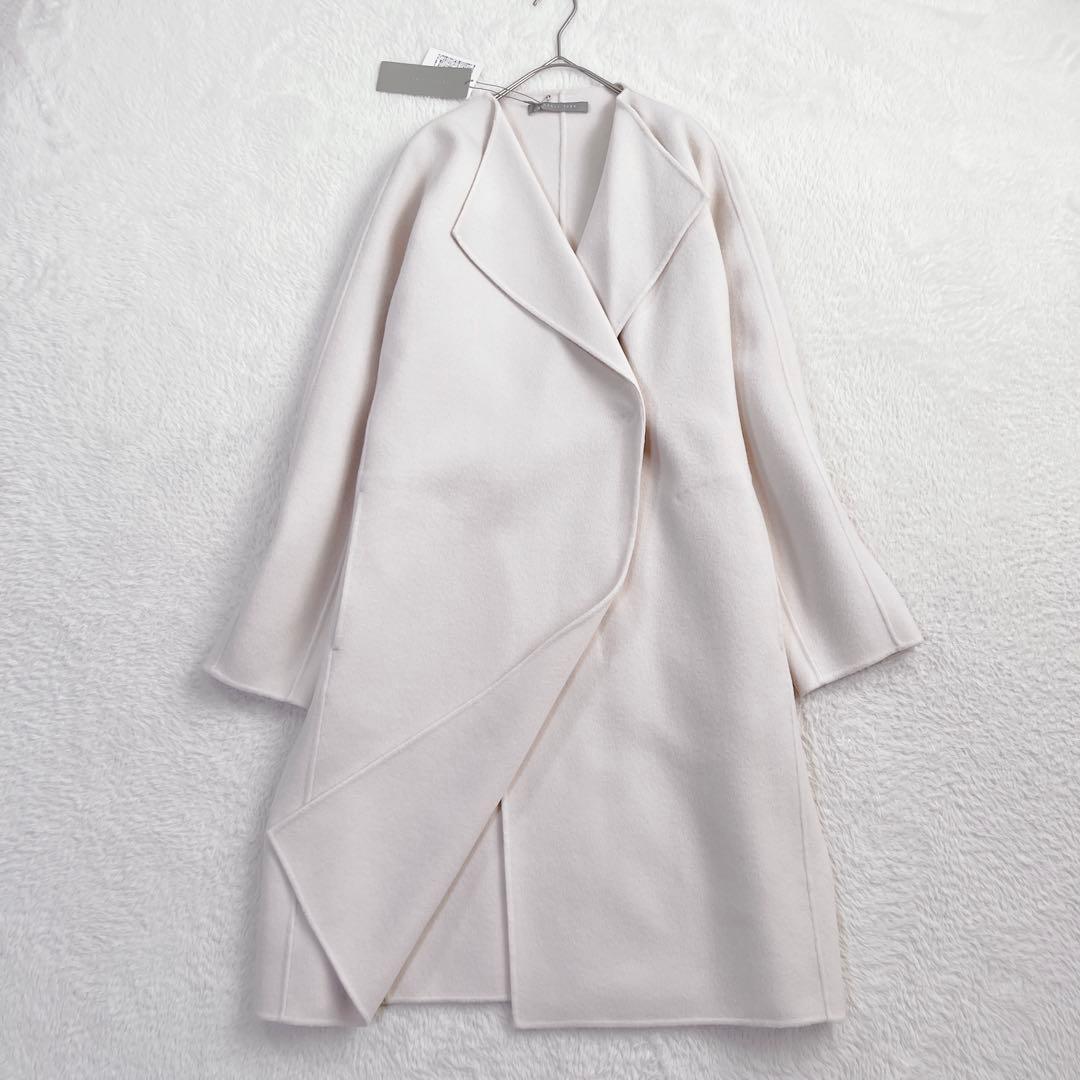 タグ付✨セオリーリュクス カシミヤ ダブルフェイスコート ベージュ 定価9.7万 theory luxe カシミヤ混ダブルフェイス ノーカラーコート ベージュ38