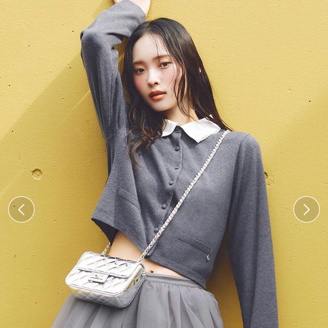 新品タグ付　パールトリムカラーアタッチドカーディガン　灰色　FRAY I.D パールトリムカラーアタッチドカーディガン(カーディガン)｜トップス