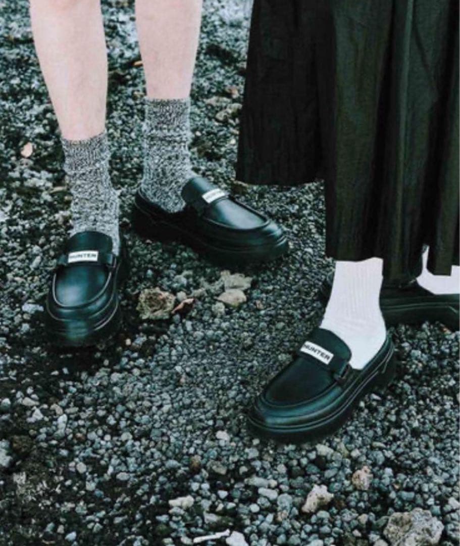 Hunter アダムエロペ/コラボローファー 25cm ハンター×アダム エ ロペの軽い厚底ミュールローファー、耐水レザーに