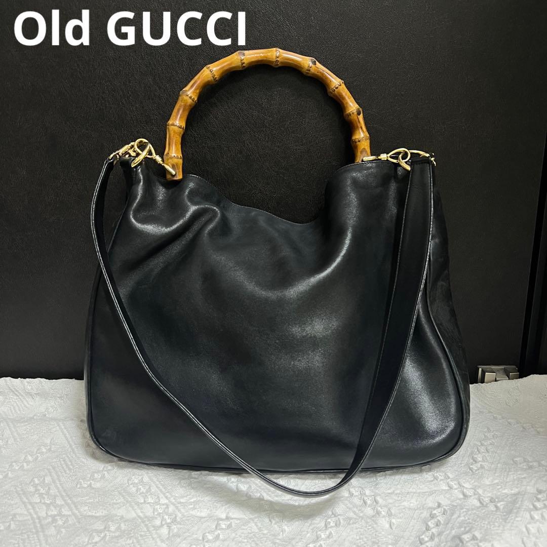 GUCCI オールドグッチ バンブー レザー ショルダー バッグ 黒 ブラック