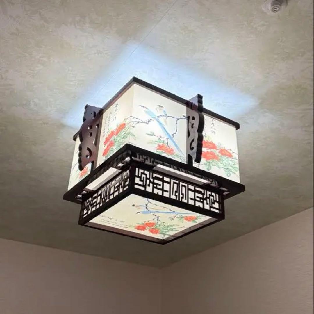 【和風 天井照明／シーリングライト】アンティーク調・鳥と花の絵柄 和風 天井照明／シーリングライト】アンティーク調・鳥と花の絵柄 和風