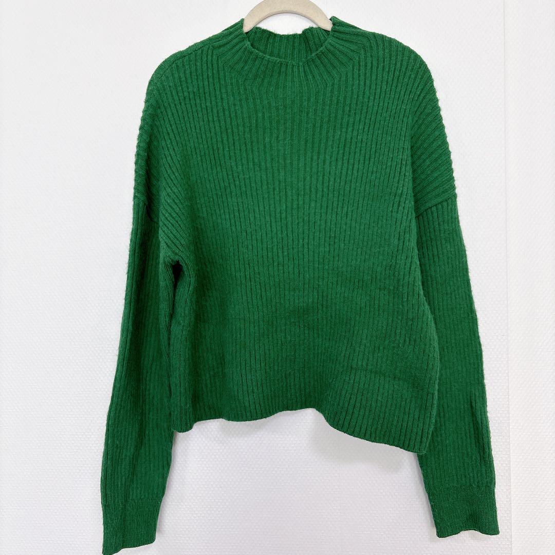 elgna 【M～L相当】 グリーン リブ編み ニット セーター 長袖 秋冬