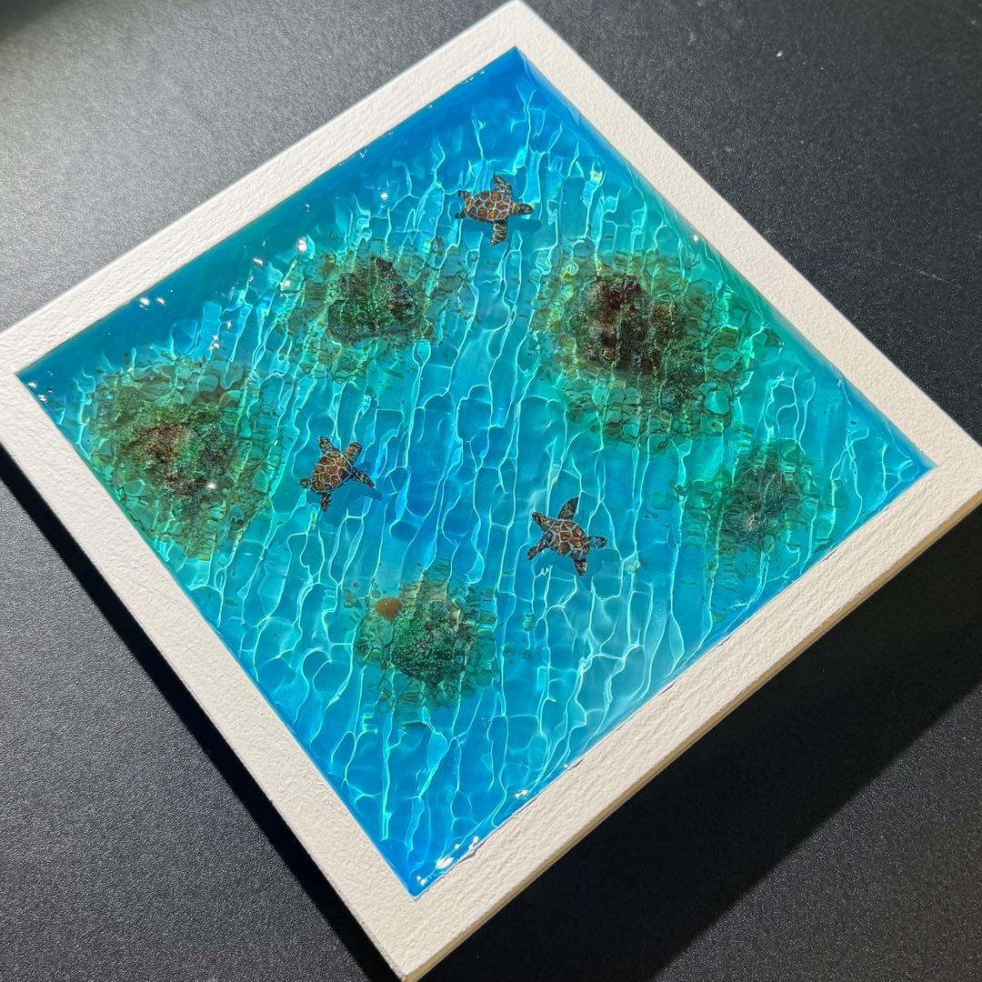 ウミガメ レジンアート オーシャンアート ホヌ 海 アート 波紋 アート